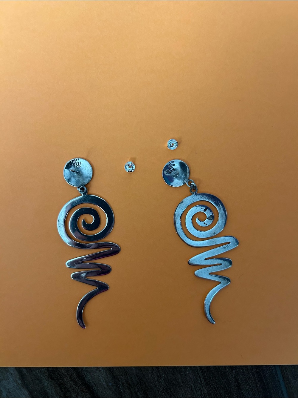 XL Spiral Squiggle Dangle Sterling Silver Statement Earrings - Vintage 1970s - Picture 7 of 9